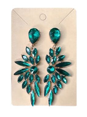 Emerald Teardrop Crystal Statement Earrings - Women Jewelry